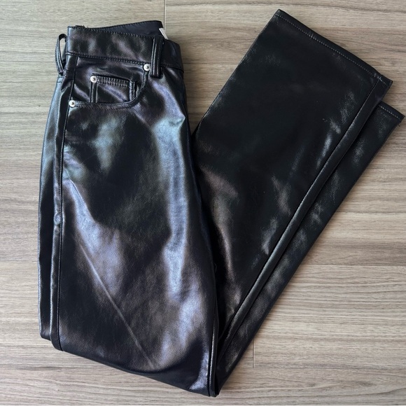 H&M Black Faux Leather Coated Straight Leg Trousers Pants Size 4 - Picture 4 of 6